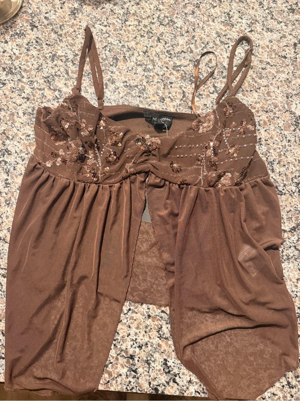 Brown Sequin-Embellished Women's Cami Top